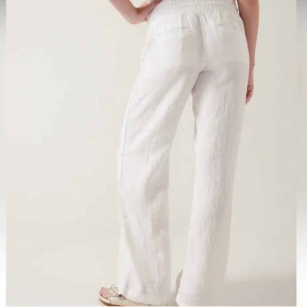 NWT Athleta White Wide-Leg Drawstring Linen Pants - Picture 3 of 5